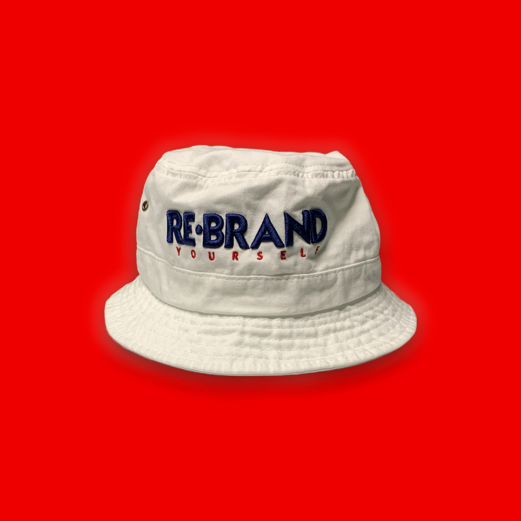 RE•BRAND YOURSELF™ BANNER BUCKET HAT - WHITE/NAVY/RED